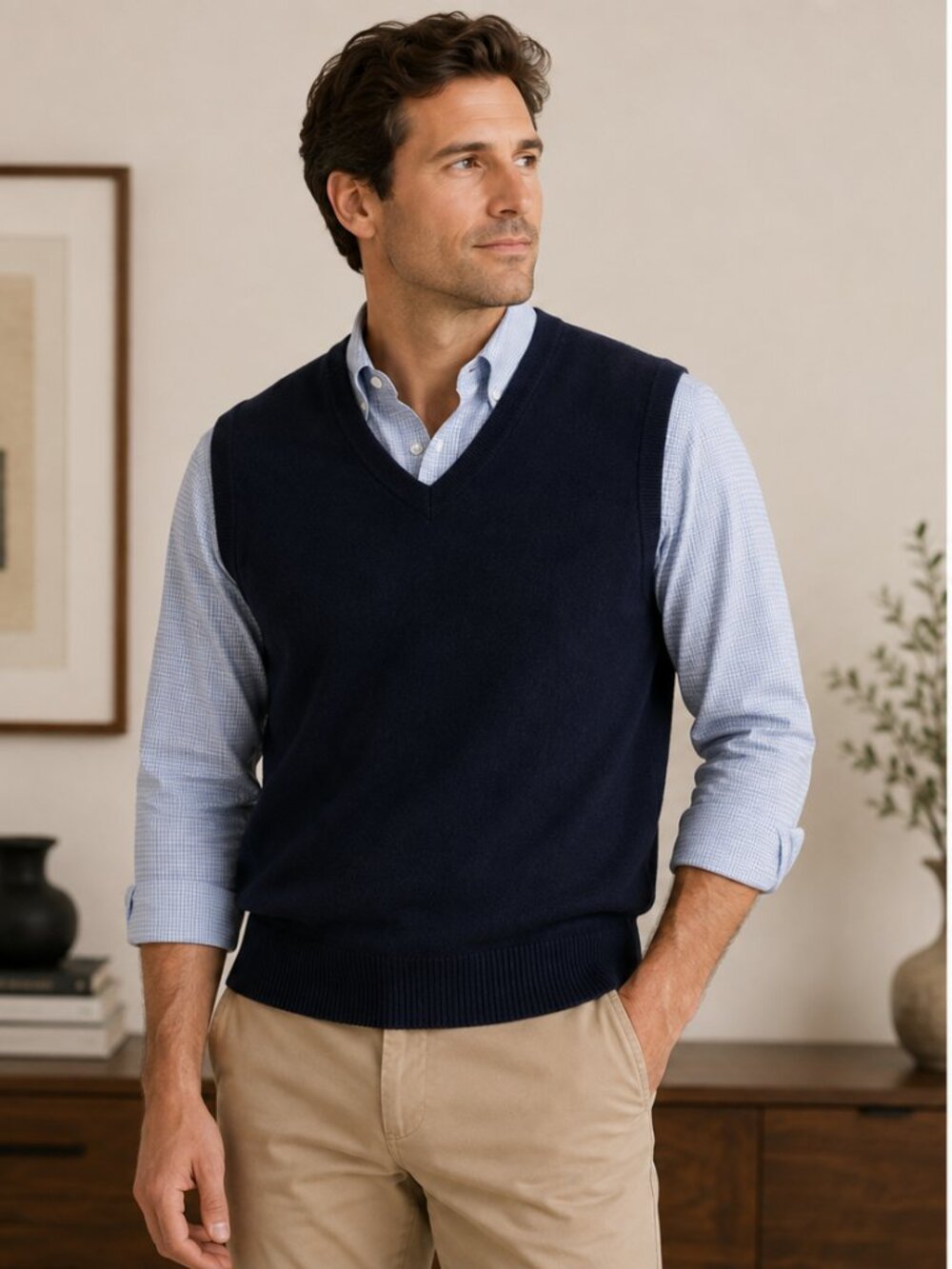 Hart Schaffner Marx Fine Merino Wool blackV Neck Sweater Vest Men's M